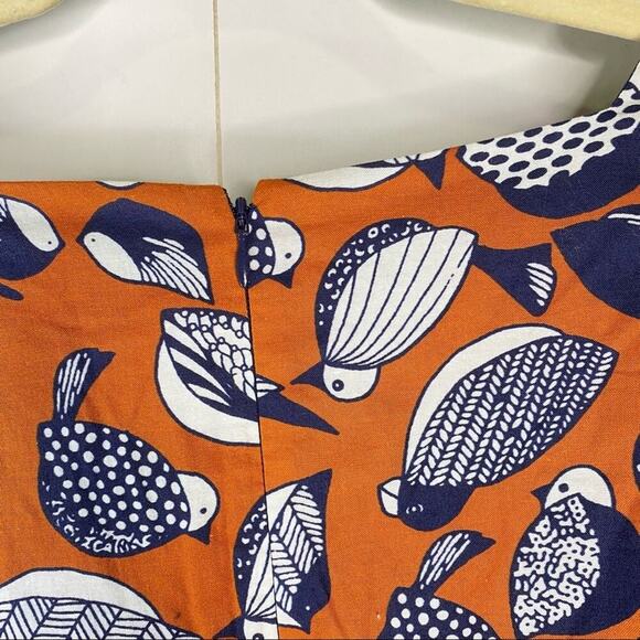 NEW Eva Franco Bird Print Blouse Puff Sleeves Knot front Sweetheart Neck Size 12 - Picture 10 of 16